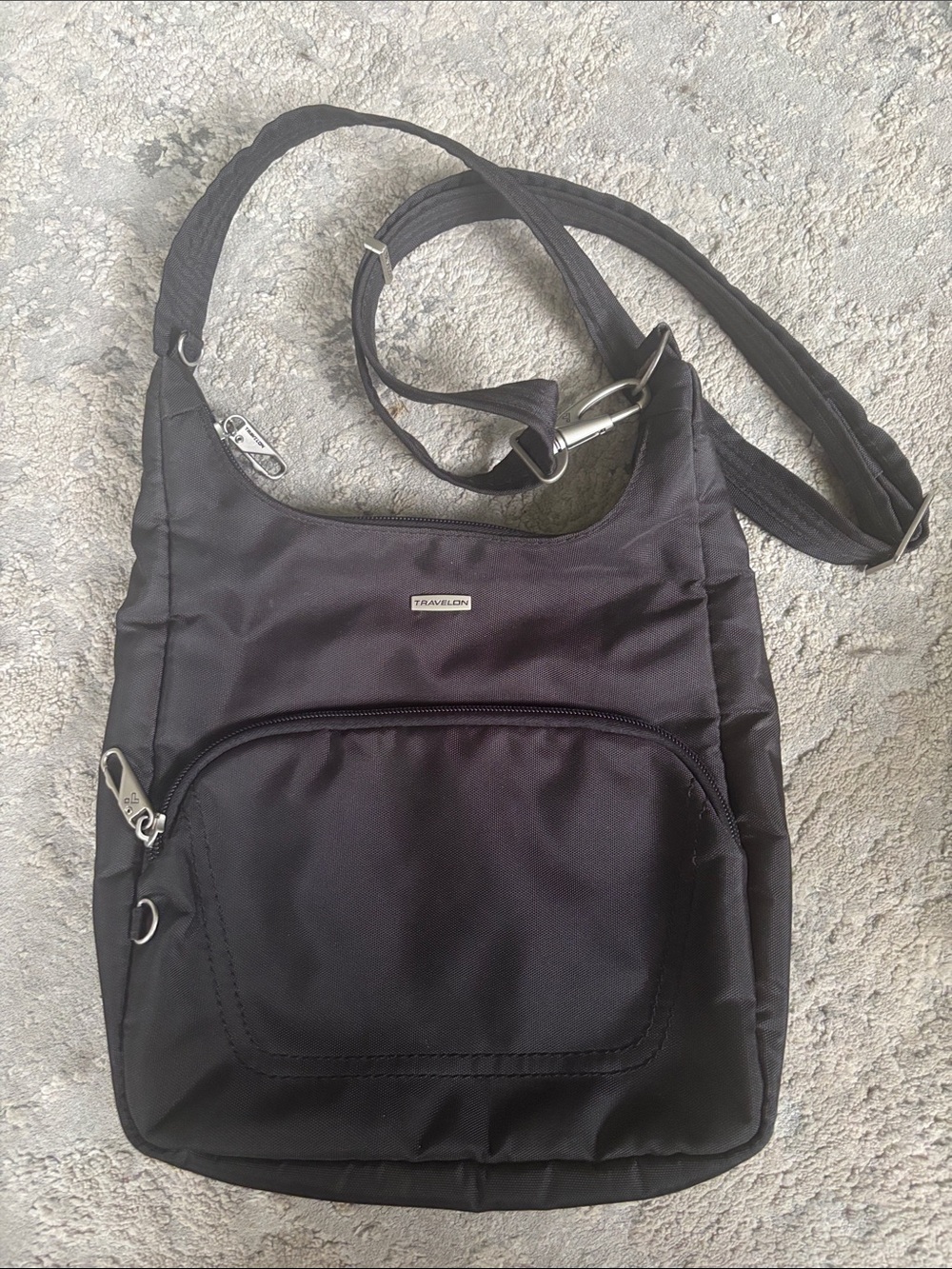 Travelon Black Nylon Messenger Crossbody Bag - Compact Everyday